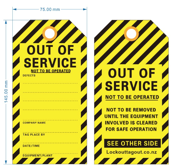 OUT OF SERVICE Tag PVC w/ Brass Buckle 75x145mm